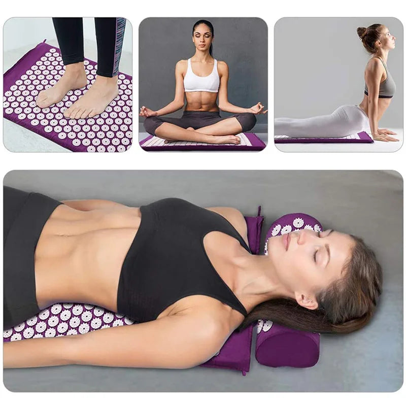 Person using an acupressure mat for relaxation at home
