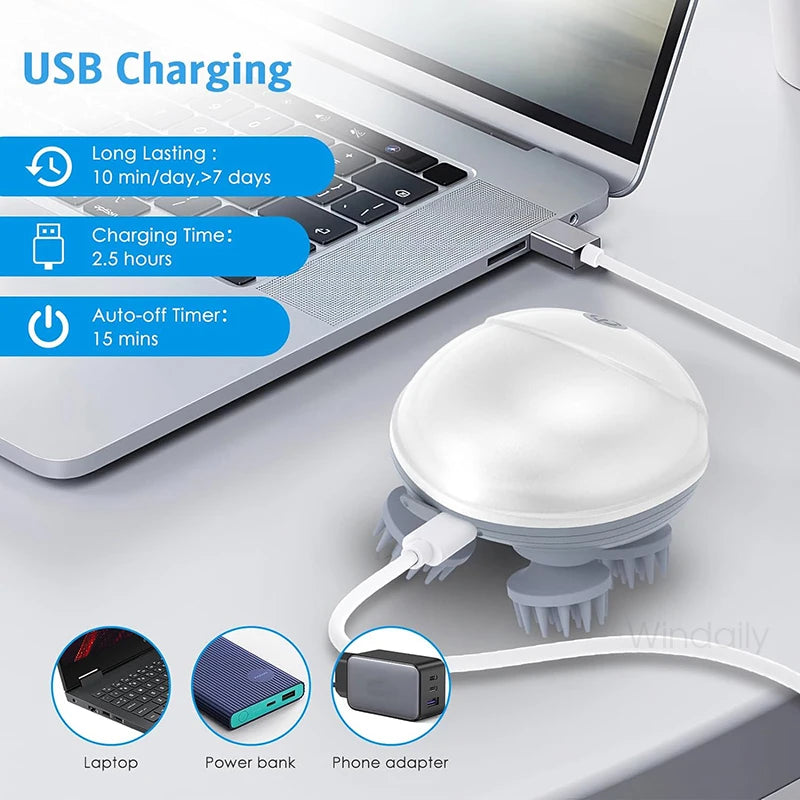 USB charging device connected to a laptop on a light gray surface