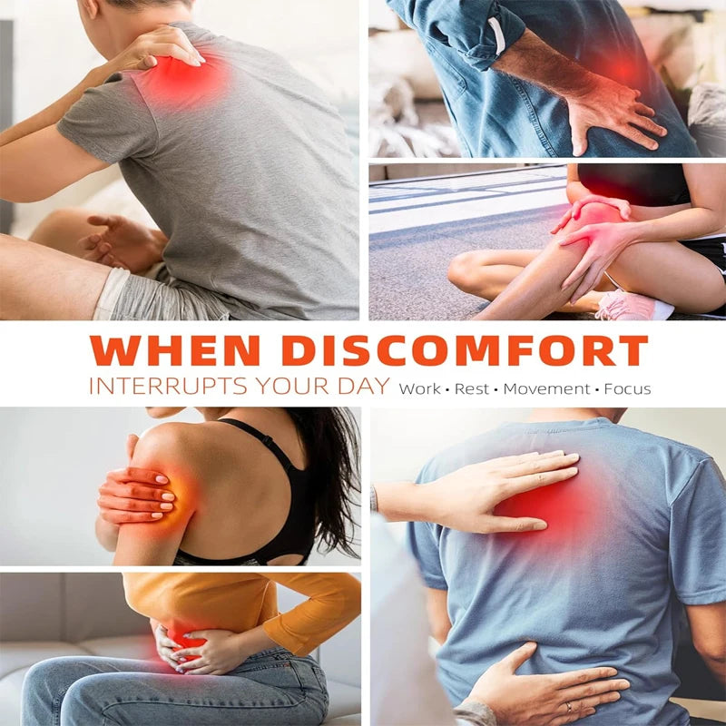 Collage of people experiencing discomfort in various parts of their body with text overlay.